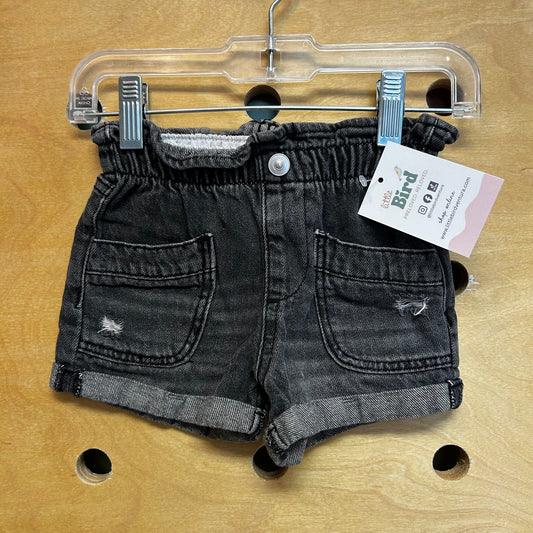 Black Distressed Pull On Denim Shorts