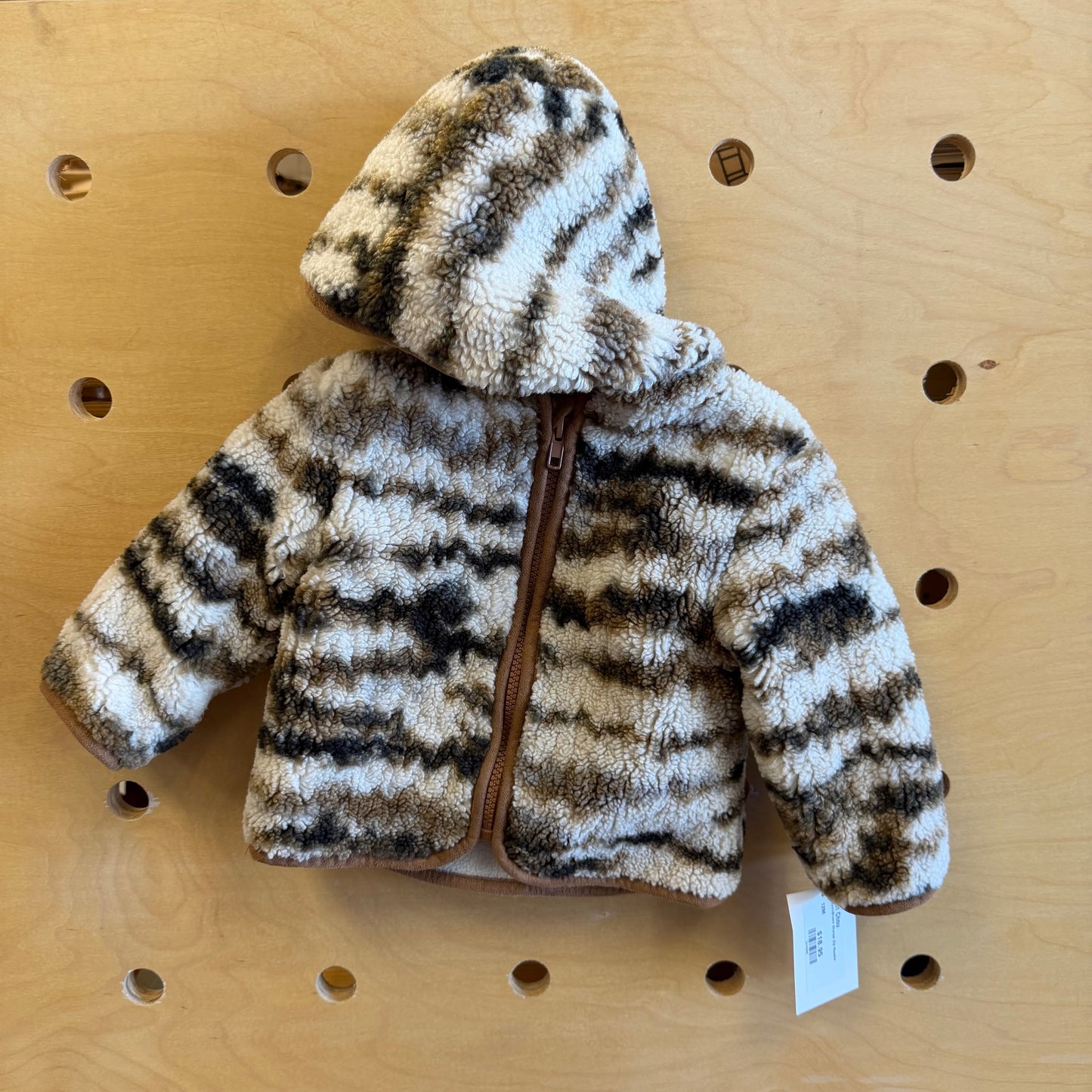Cream/Brown Sherpa Zip Hoodie