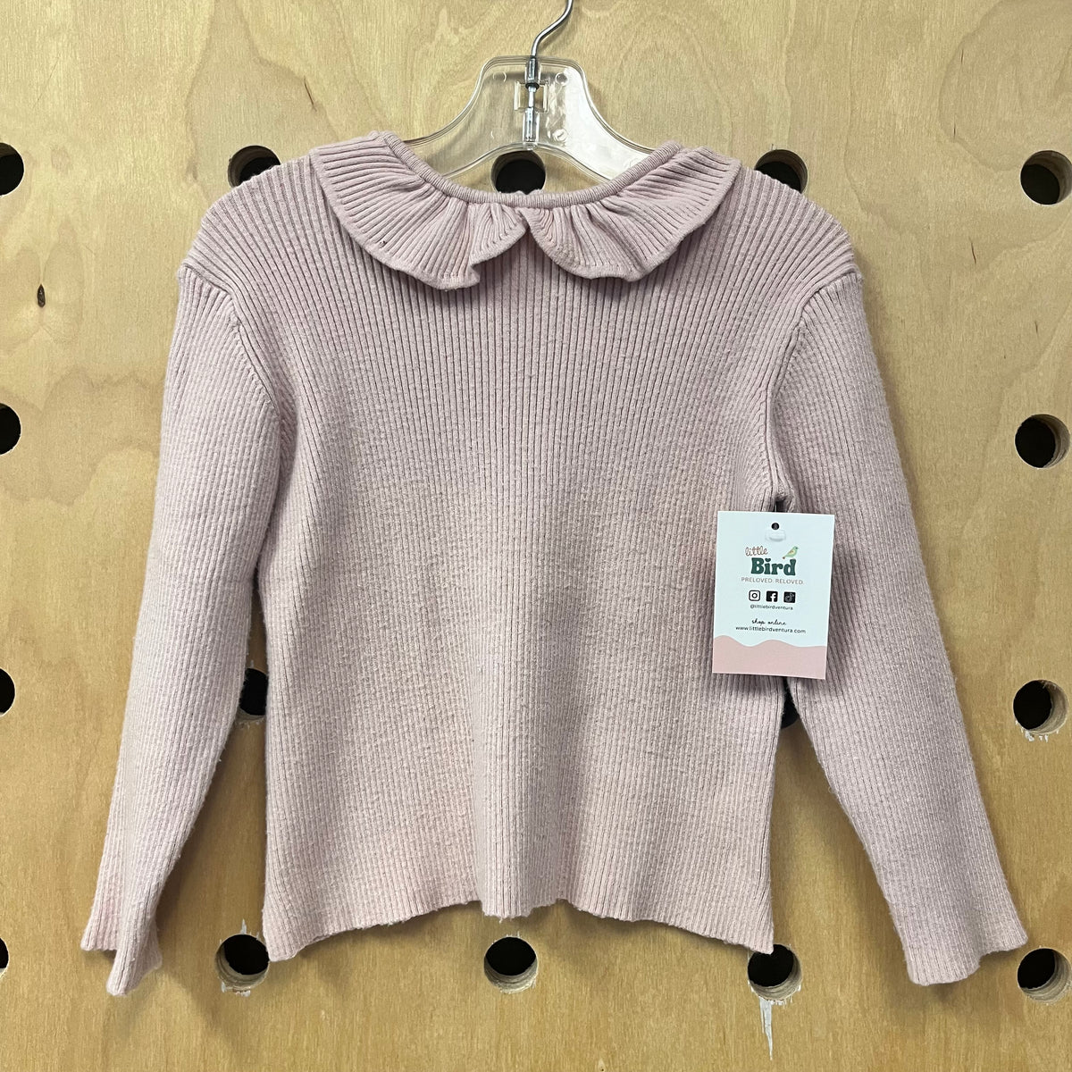 Pink Ribbed Ruffle Collar Top