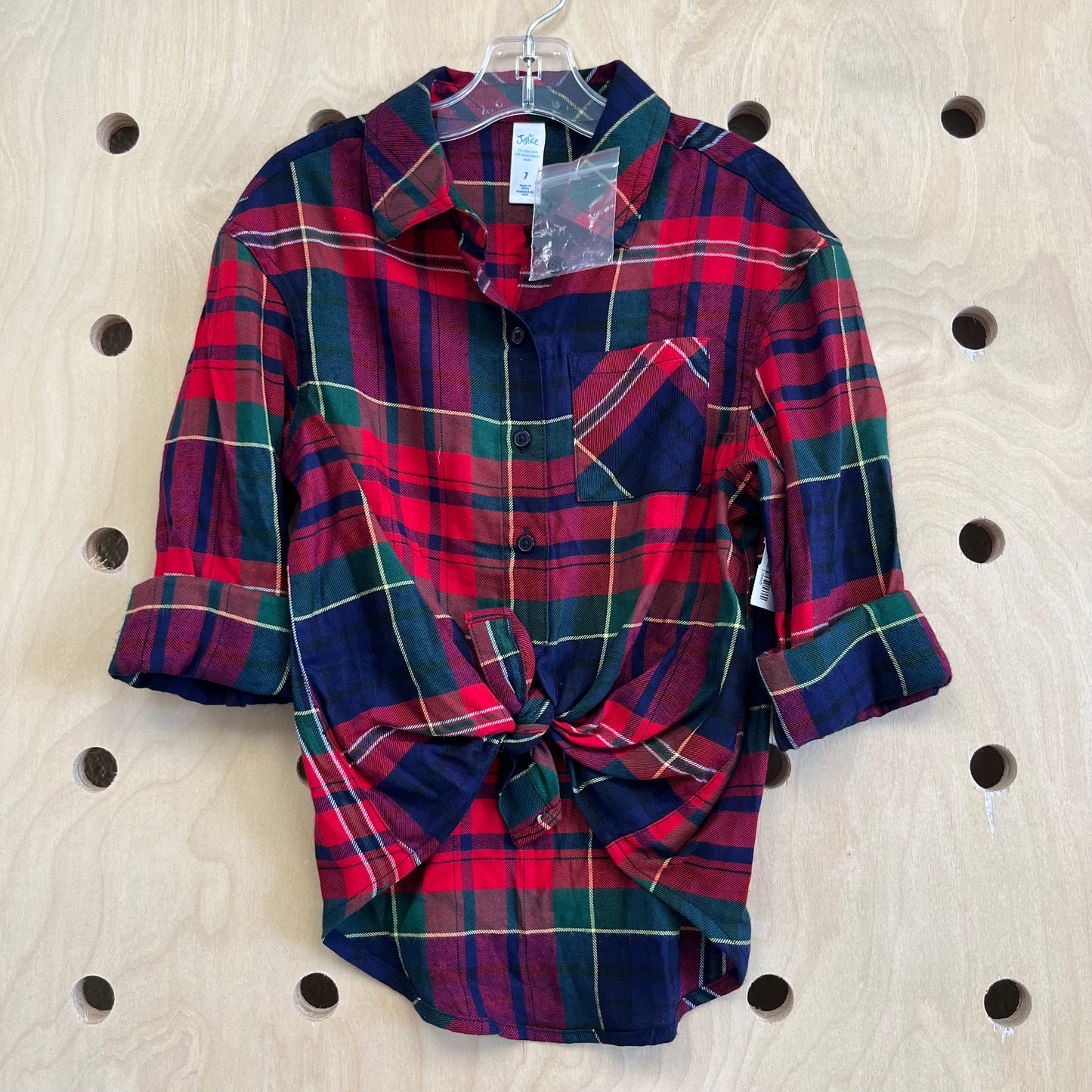 Red Green & Blue Tie Front Flannel