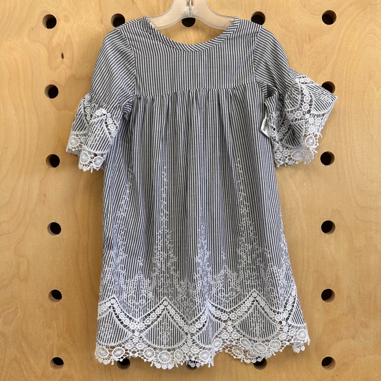 Grey Striped Lace Trim Dress