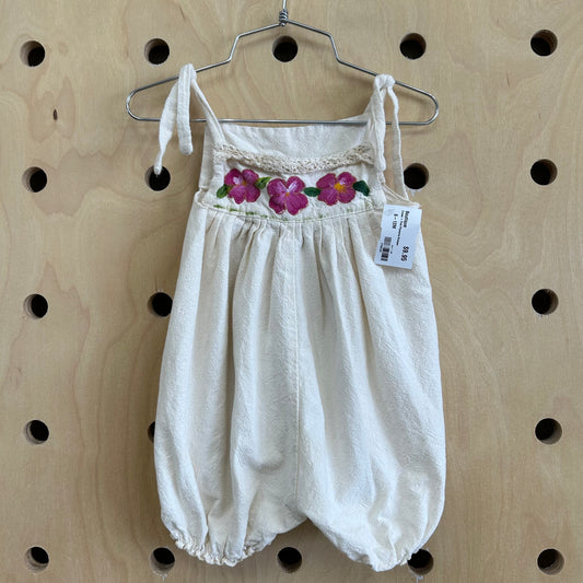 Cream + Pink Plumeria Romper