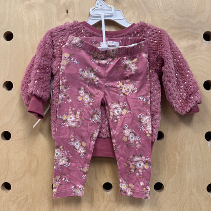 Pink Fuzzy Pullover & Floral Legging Set NEW!!