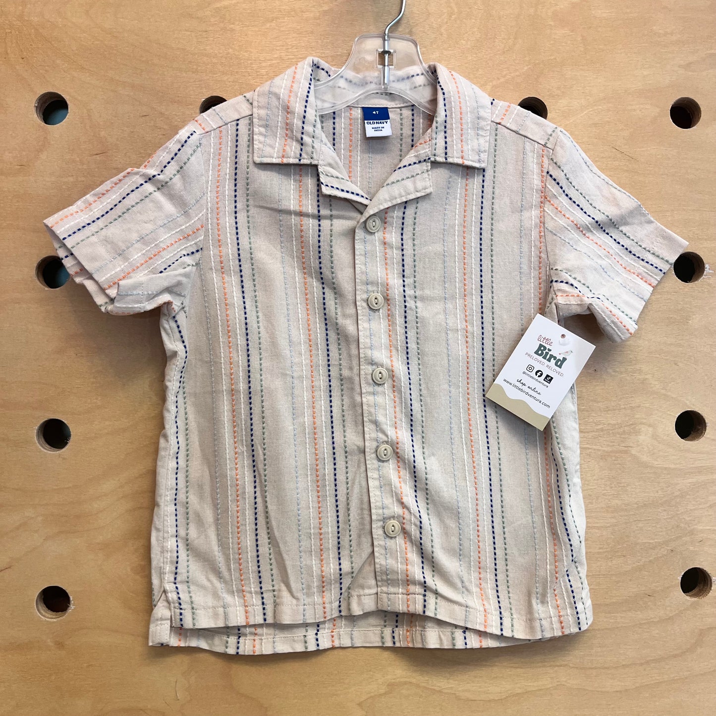 Tan/Multicolor Woven Button Tee