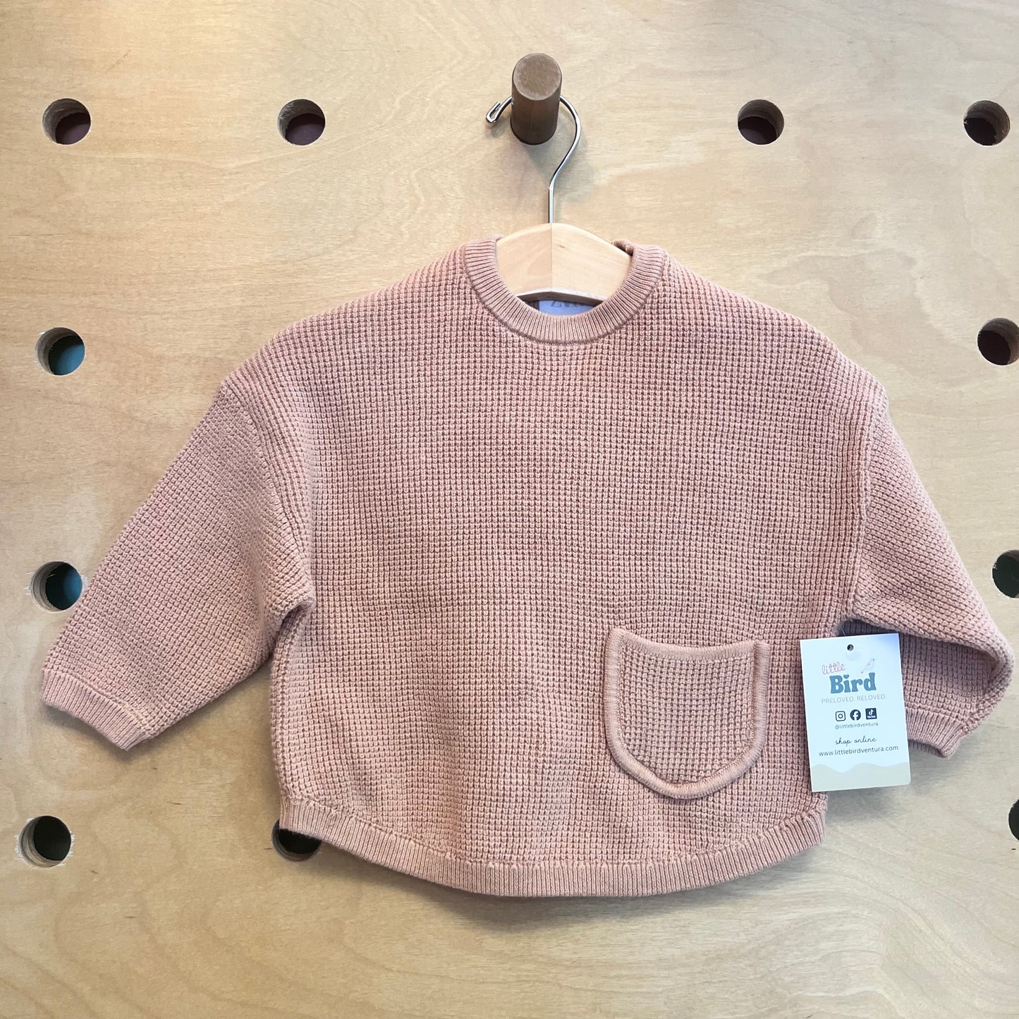 Peach Waffle Knit Pocket LS