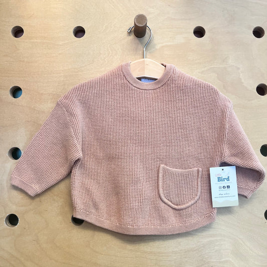 Peach Waffle Knit Pocket LS