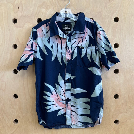 Navy Tropical Button Up