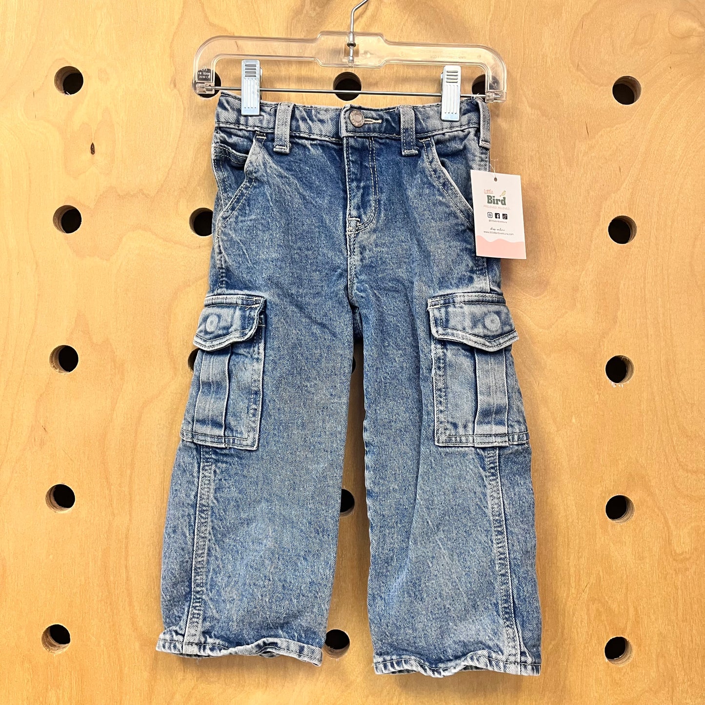 Wide Leg Denim Cargo Pants