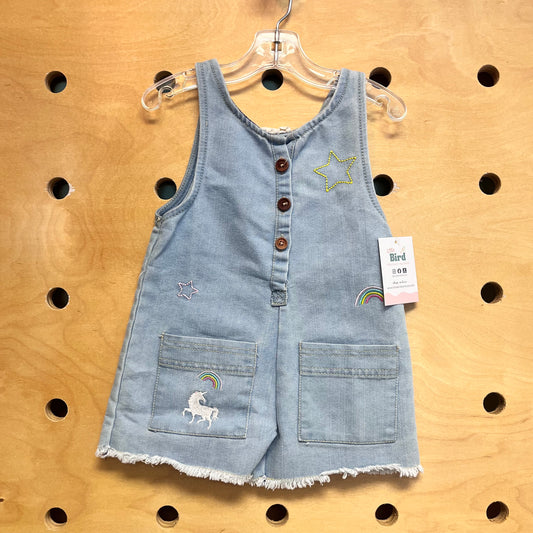 Embroidered Denim Button Romper