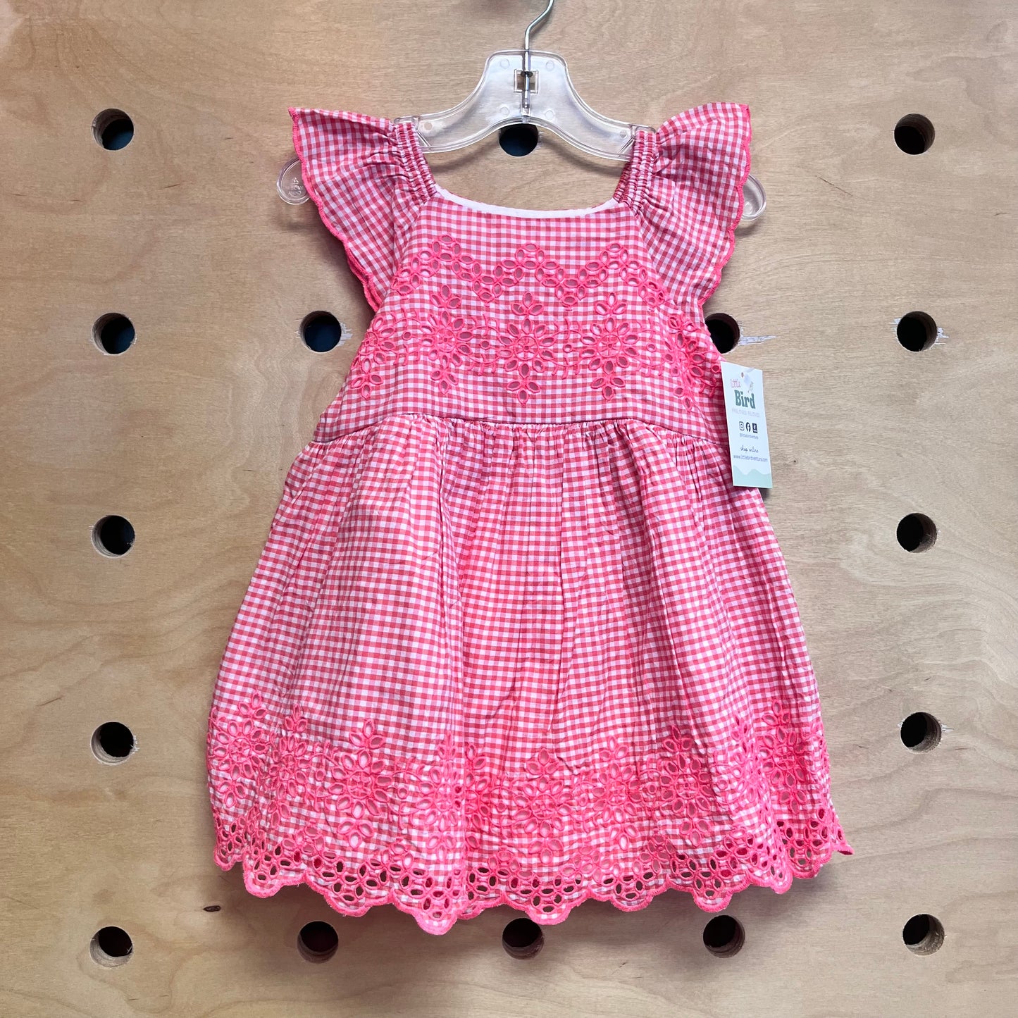 Pink Plaid Eyelett Dress
