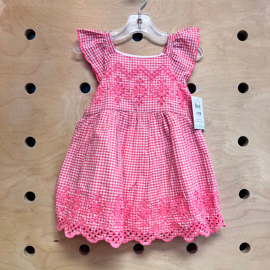 Pink Plaid Eyelett Dress