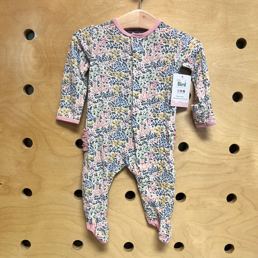 Beige Floral Bamboo Footies Set