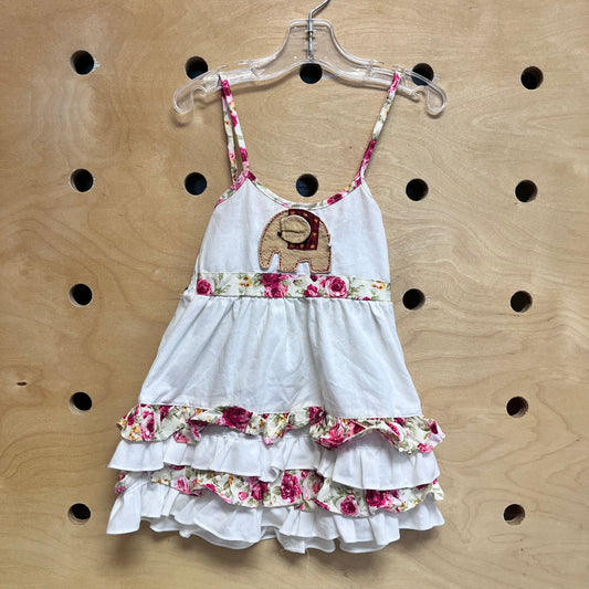 White Floral Ruffle Elephant Dress