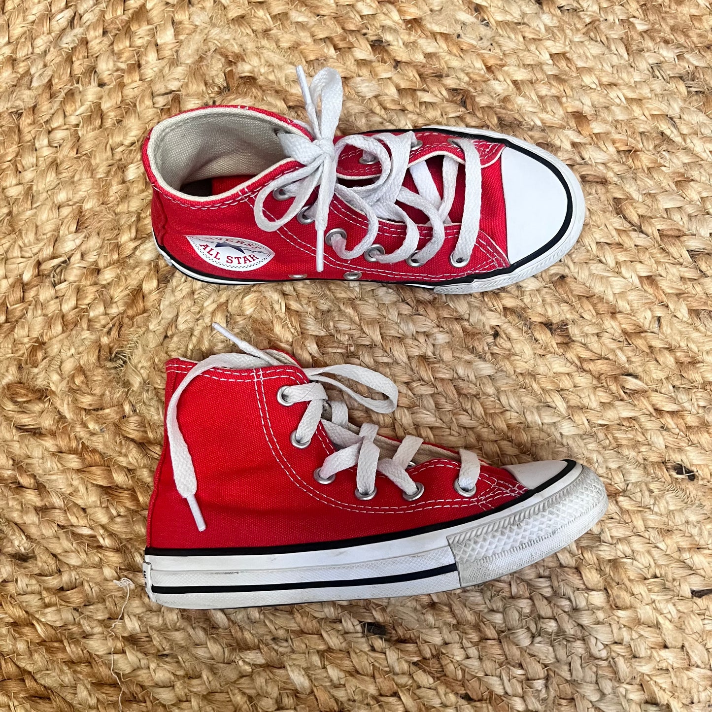 Red Lace High-Top Sneakers
