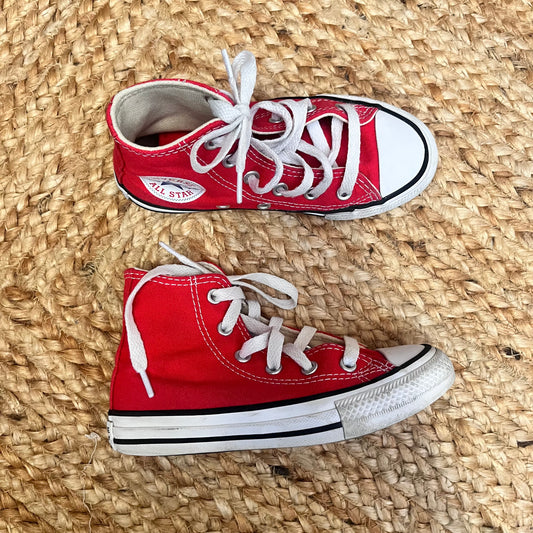 Red Lace High-Top Sneakers