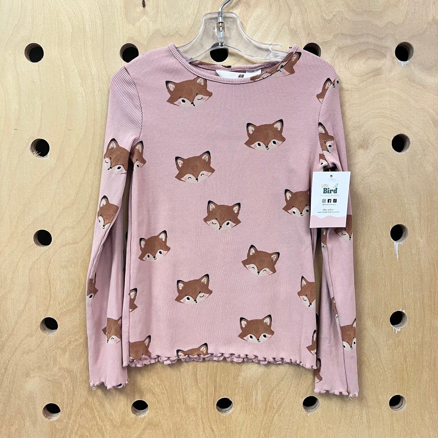Pink Foxes Ribbed LS Top