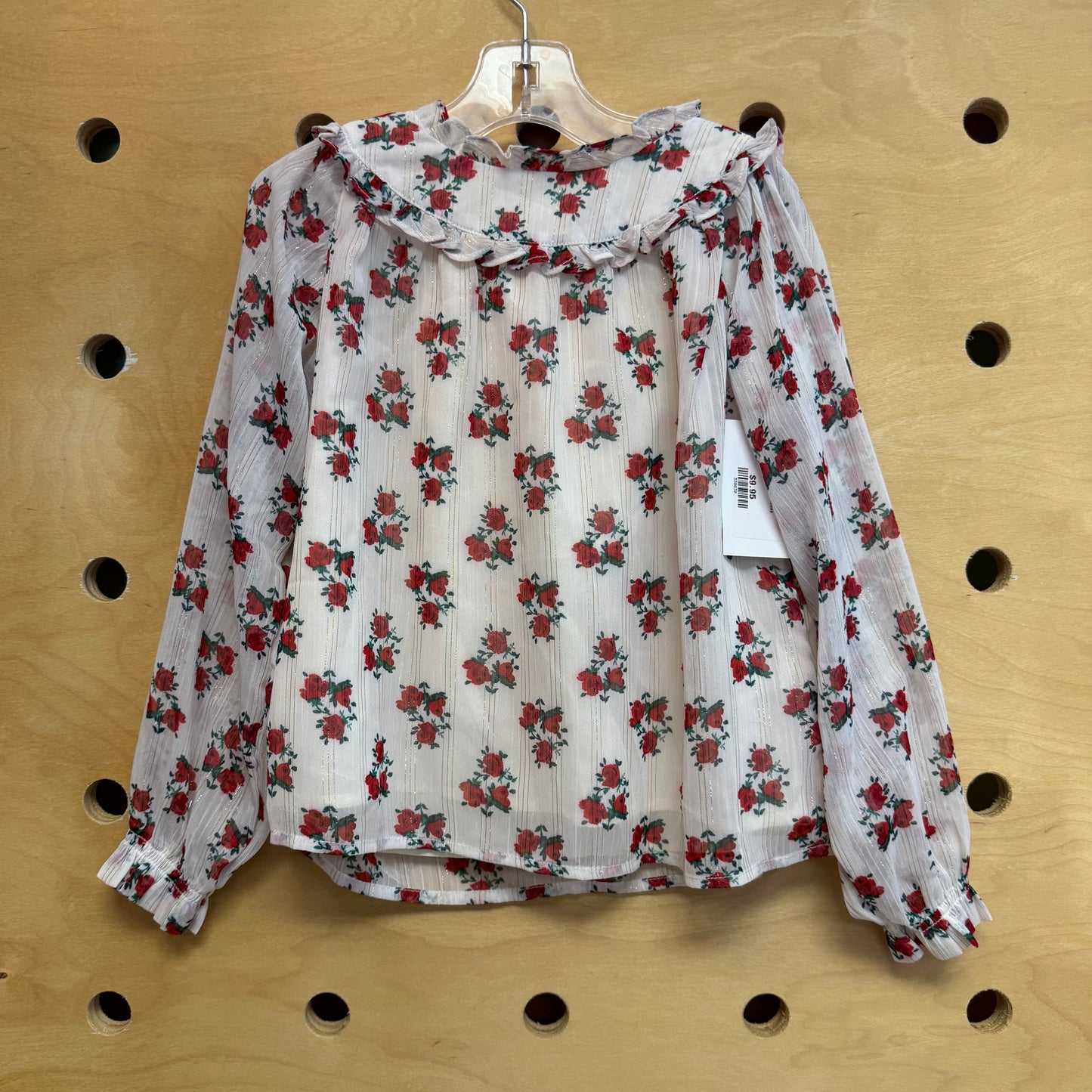 White/Red Roses Tulle Blouse