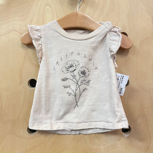Beige Caliornia Poppy Ruffle Sleeve Tank