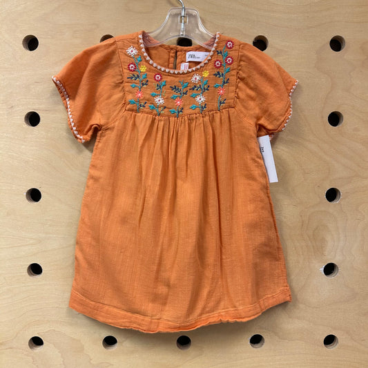 Orange Embroidered Floral Dress