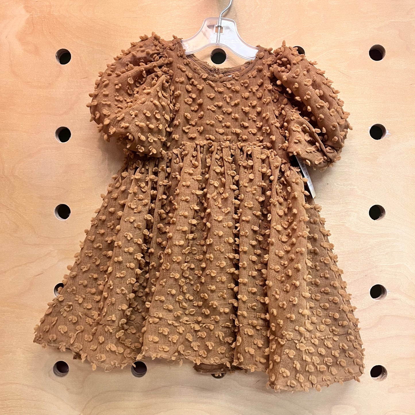 Brown Textured Puff Sleeve Dress