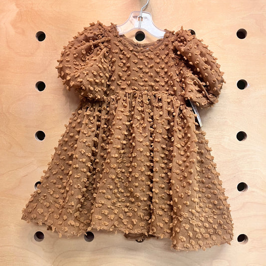 Brown Textured Puff Sleeve Dress