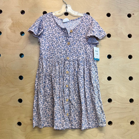 Pink/Blue Floral Bamboo-Linen Dress