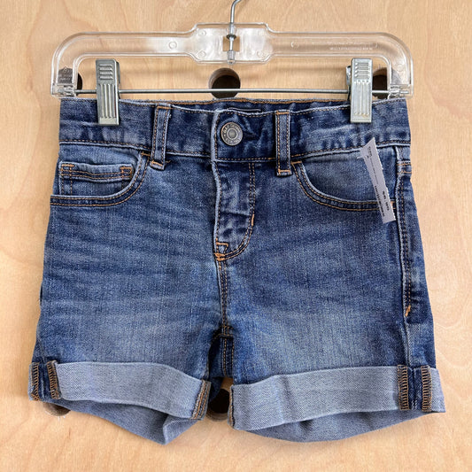Cuffed Denim Midi Shorts
