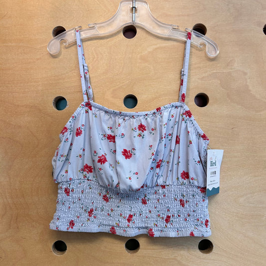 Blue/Red Floral Smocked Crop Tank