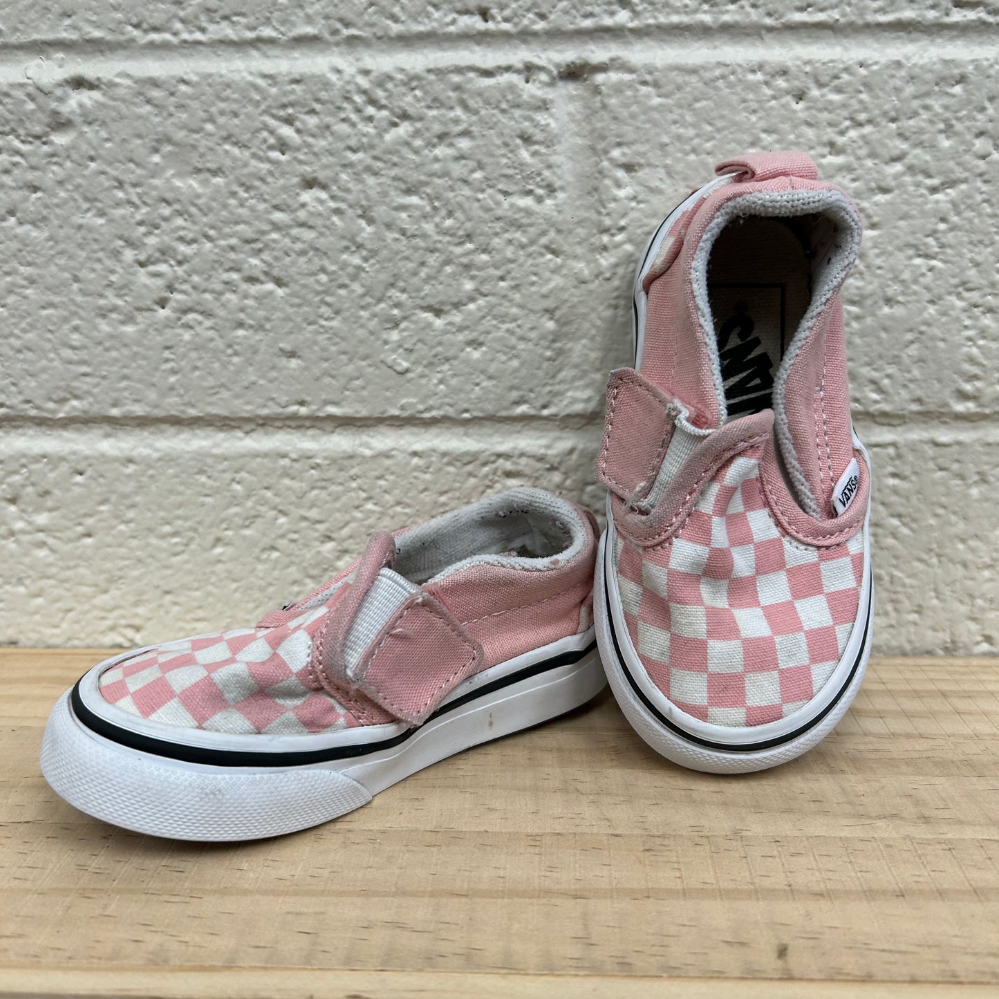 Pink & White Checkered Slip Ons