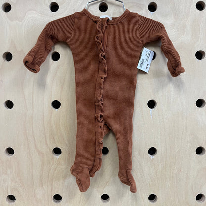 Brown Waffle Knit Ruffle Zippy