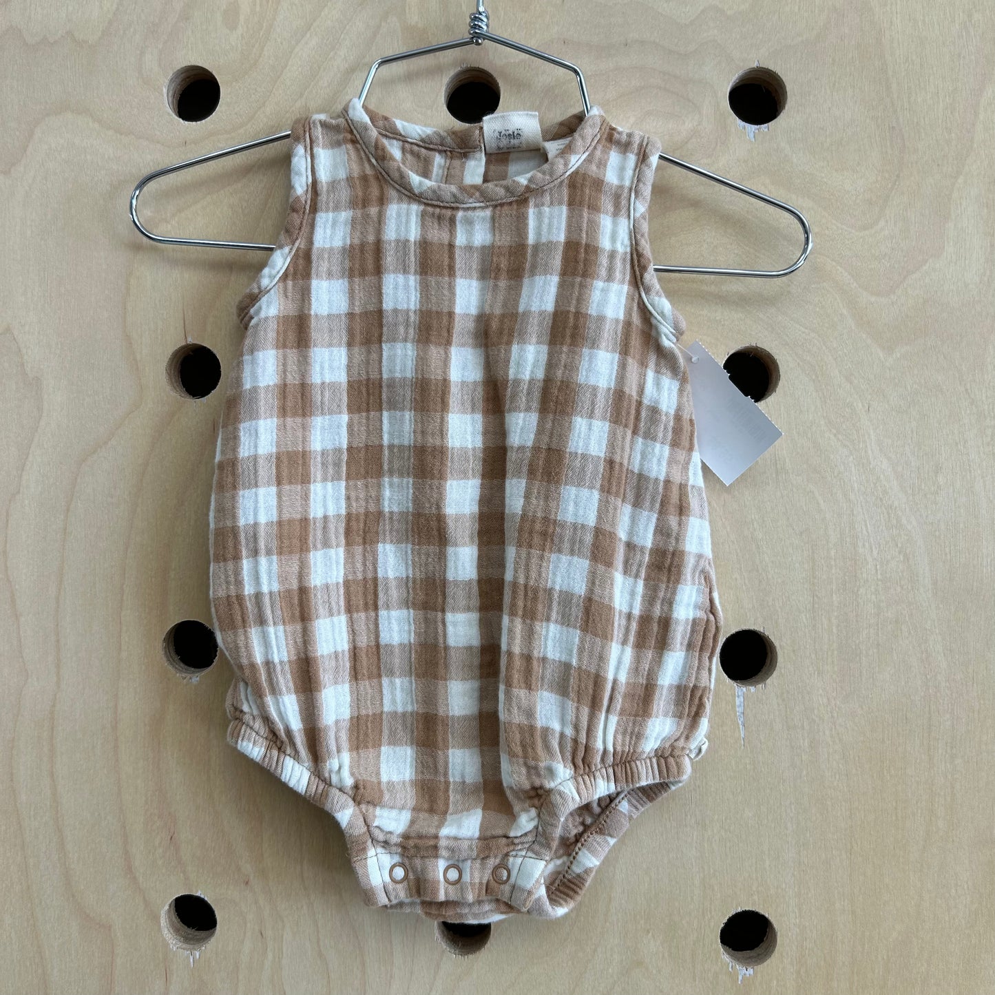 Tan Checkered Gauze Romper