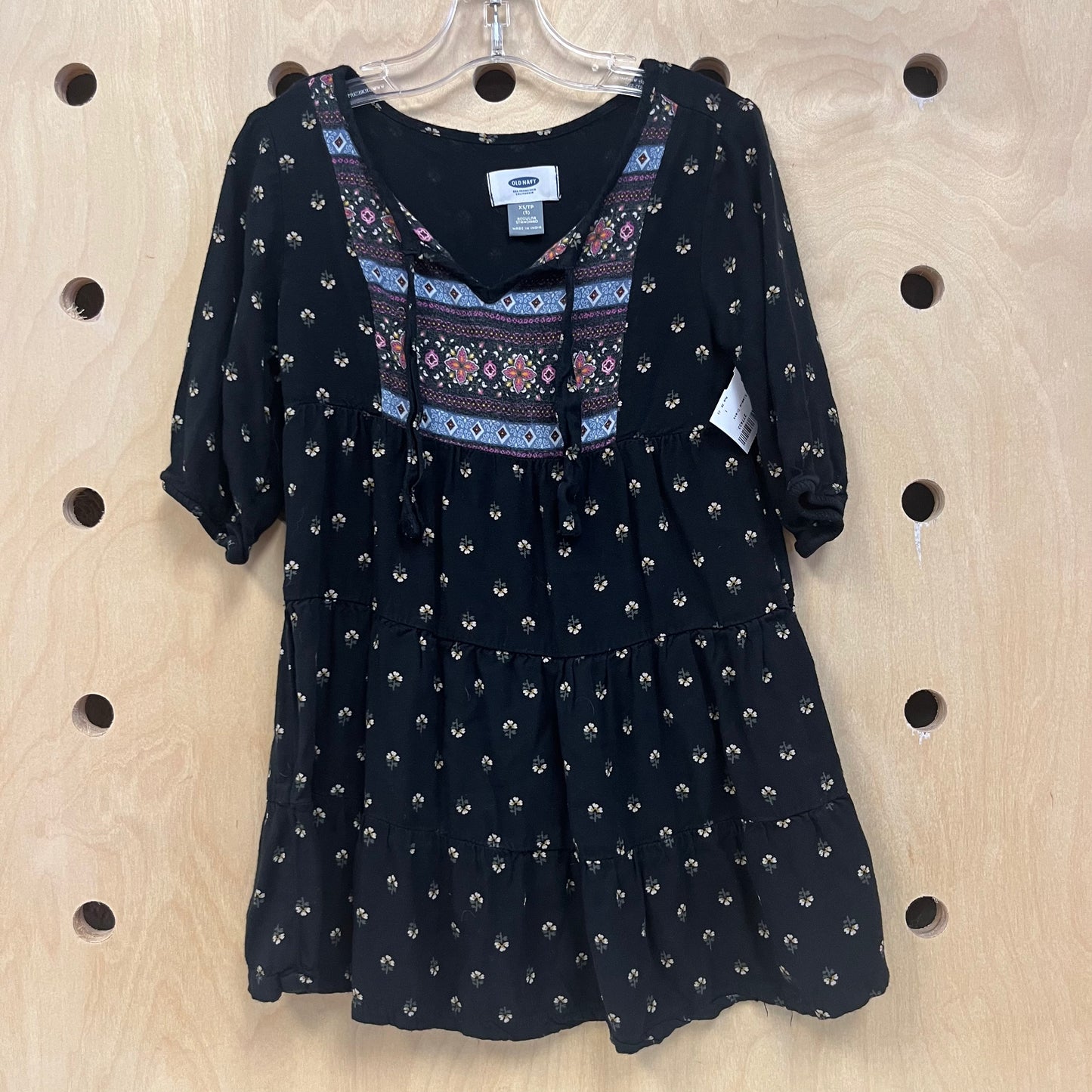Black Floral 3/4 Sleeve Dress
