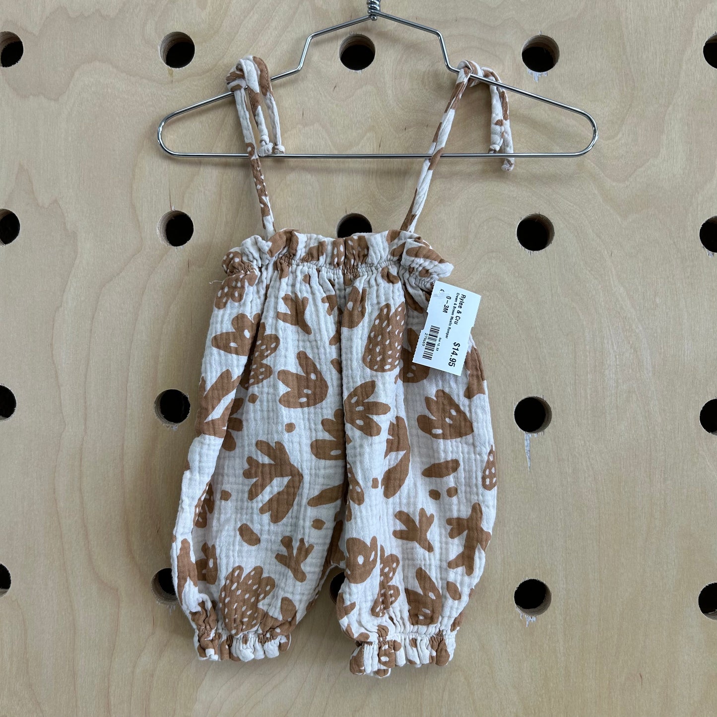 Cream & Brown Muslin Romper