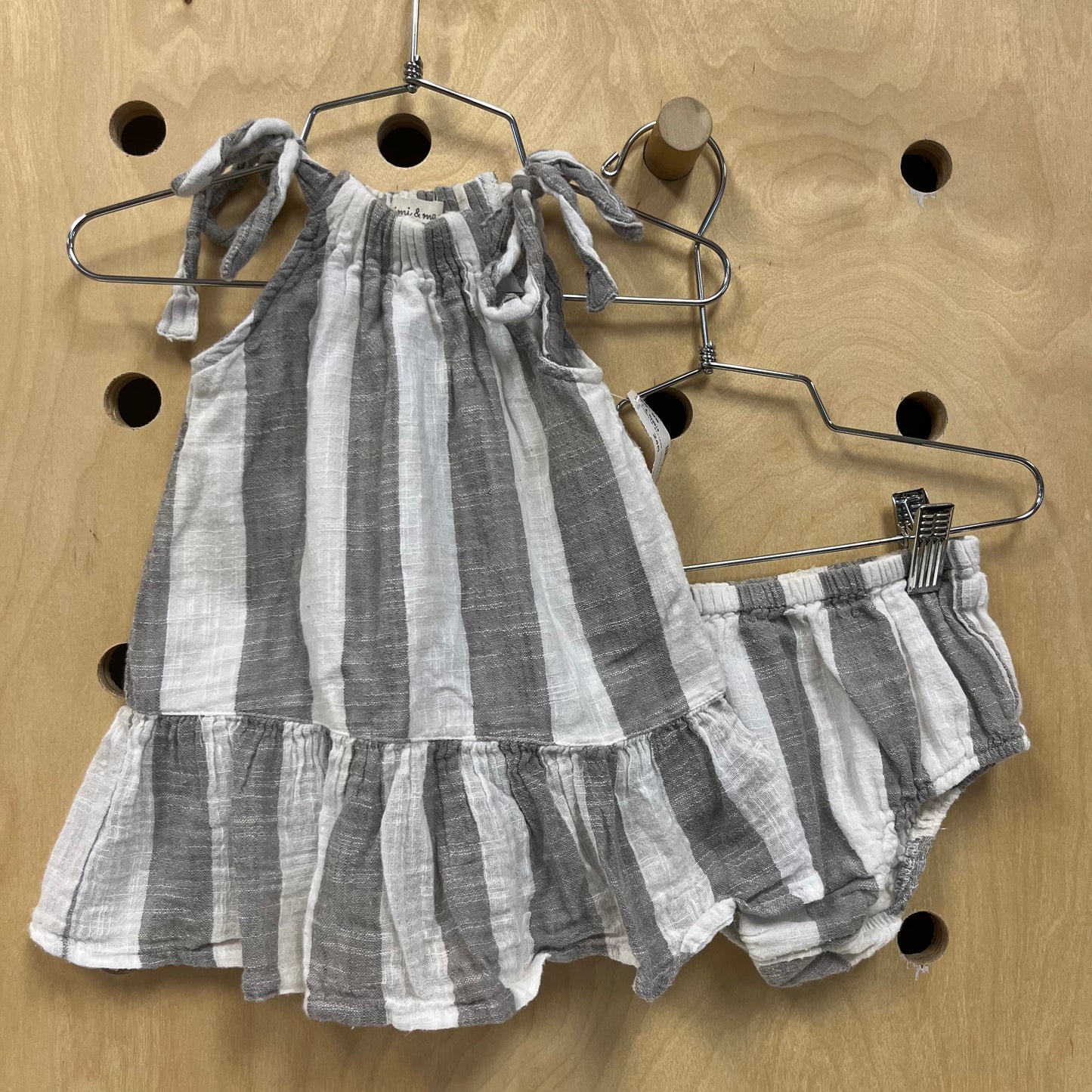 Grey+White Striped Dress+Bloomers