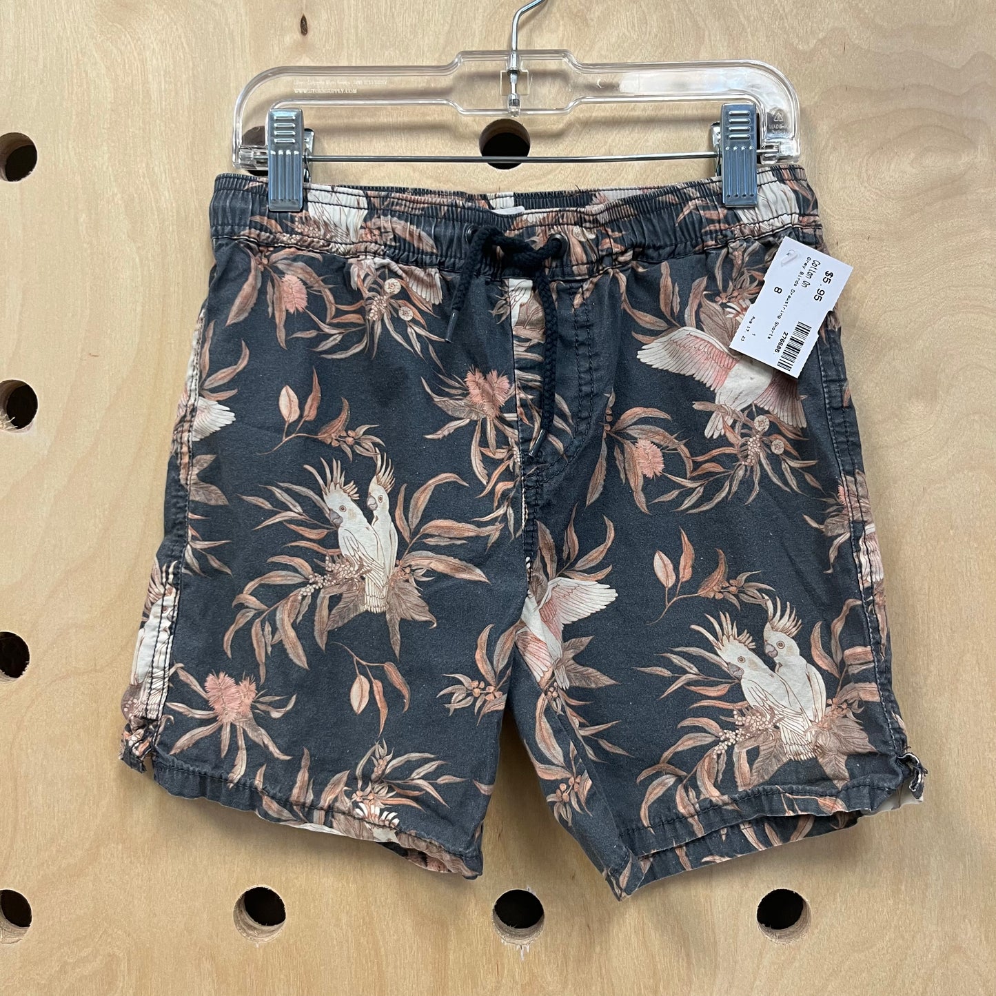 Grey Birds Drawstring Shorts
