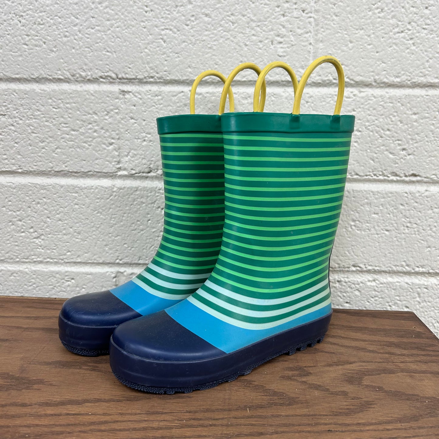Blue & Green Striped Rain Boots