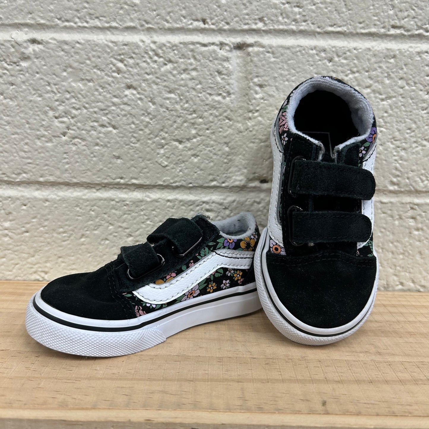 Black Floral Velcro Low Tops
