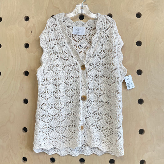 Cream Crochet Button Vest