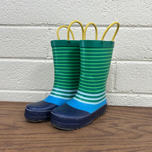 Blue & Green Striped Rain Boots