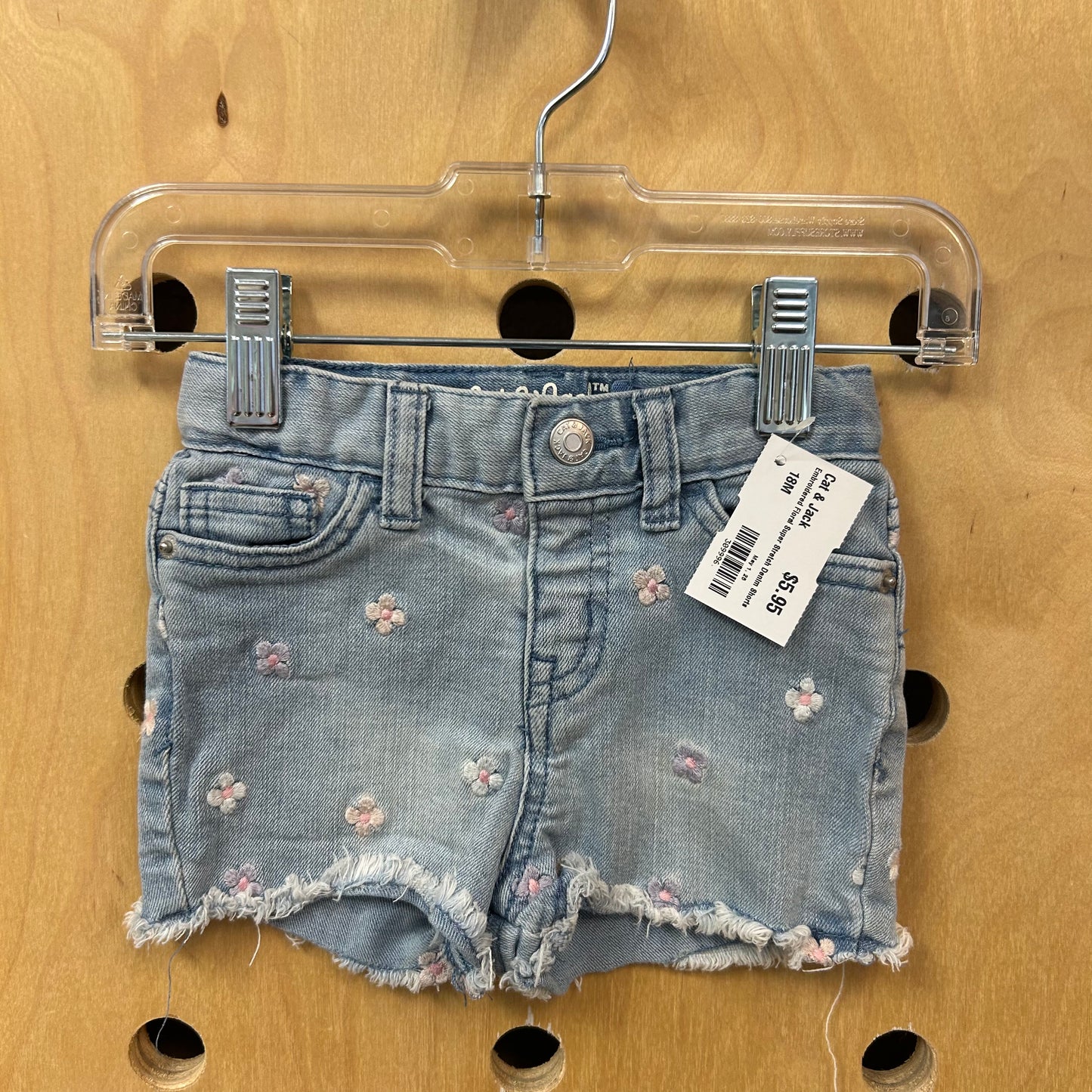 Embroidered Floral Super Stretch Denim Shorts