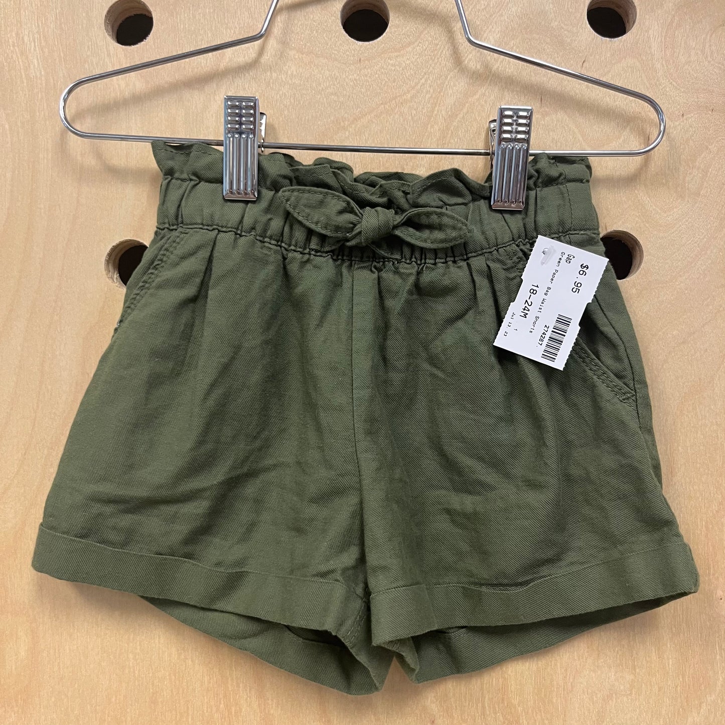 Green Paper Bag Waist Shorts