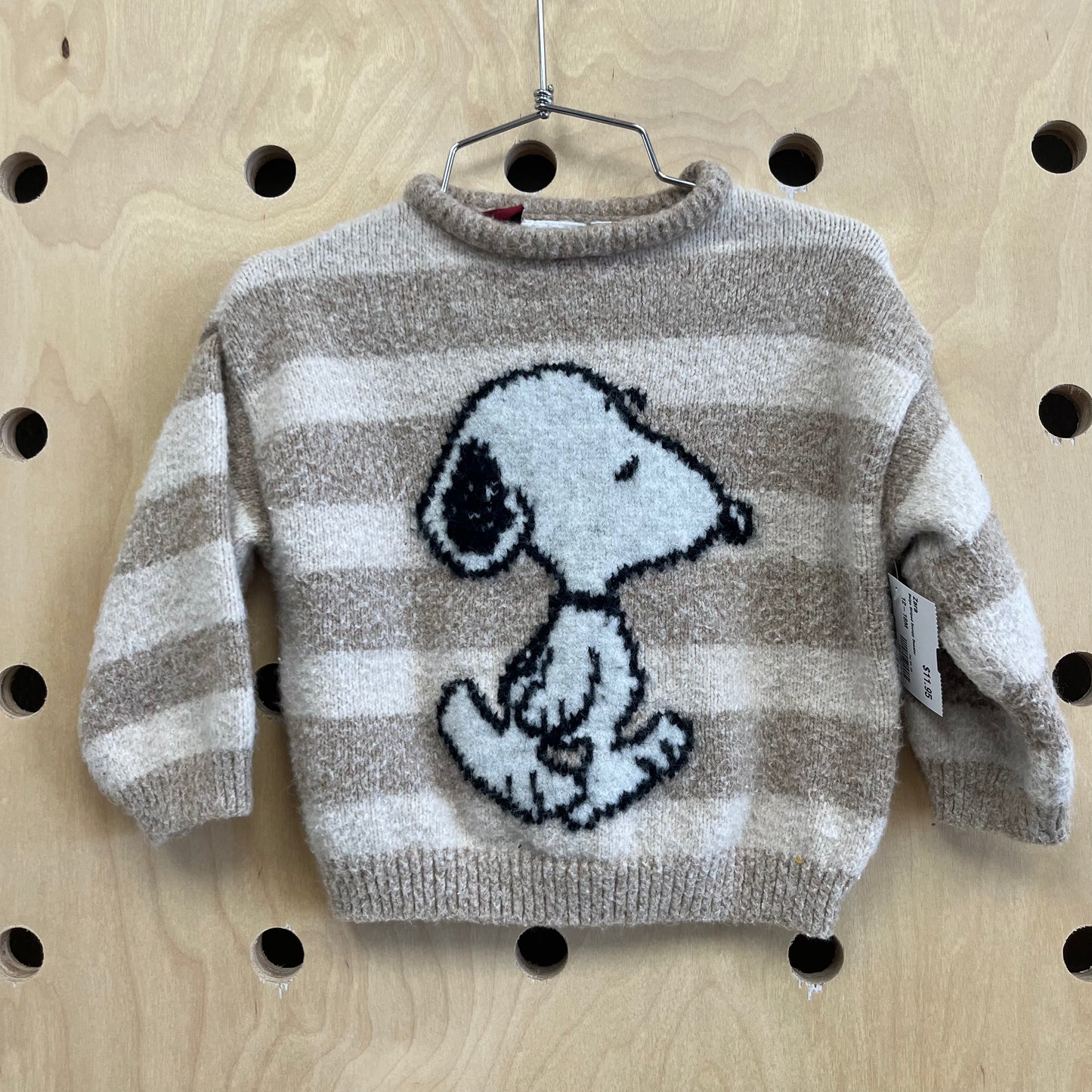 Beige Striped Snoopy Sweater