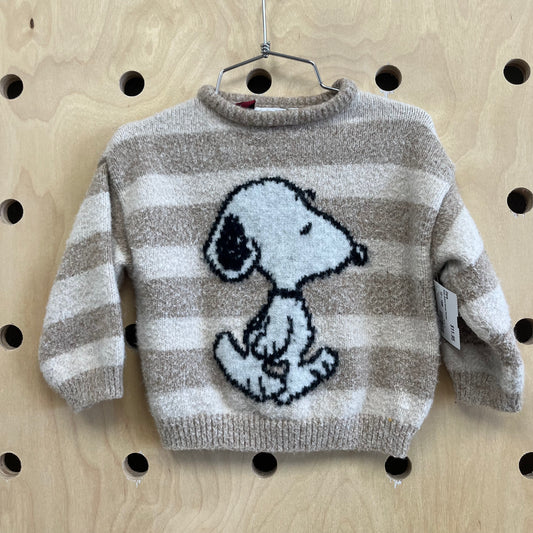 Beige Striped Snoopy Sweater