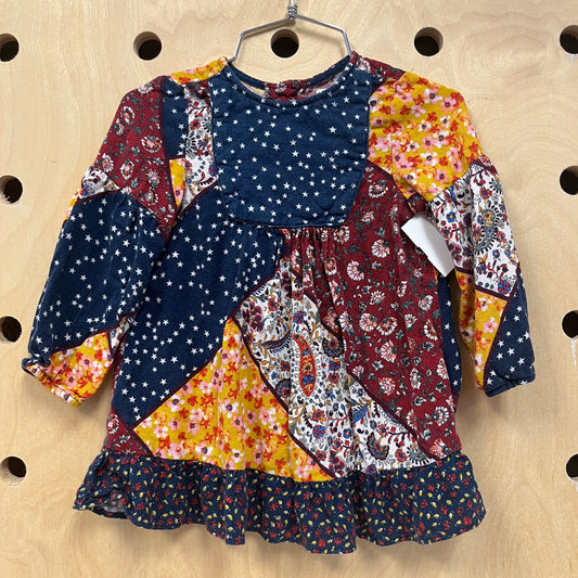 Mixed Pattern LS Dress