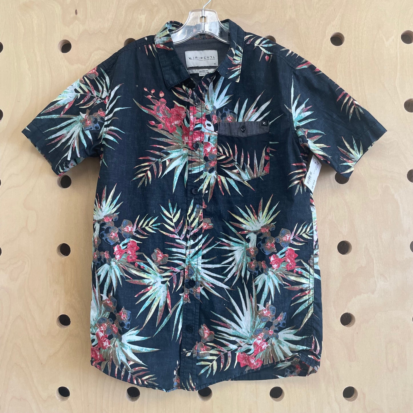 Black Tropical Button Up