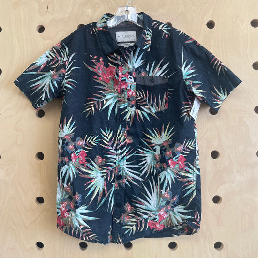 Black Tropical Button Up