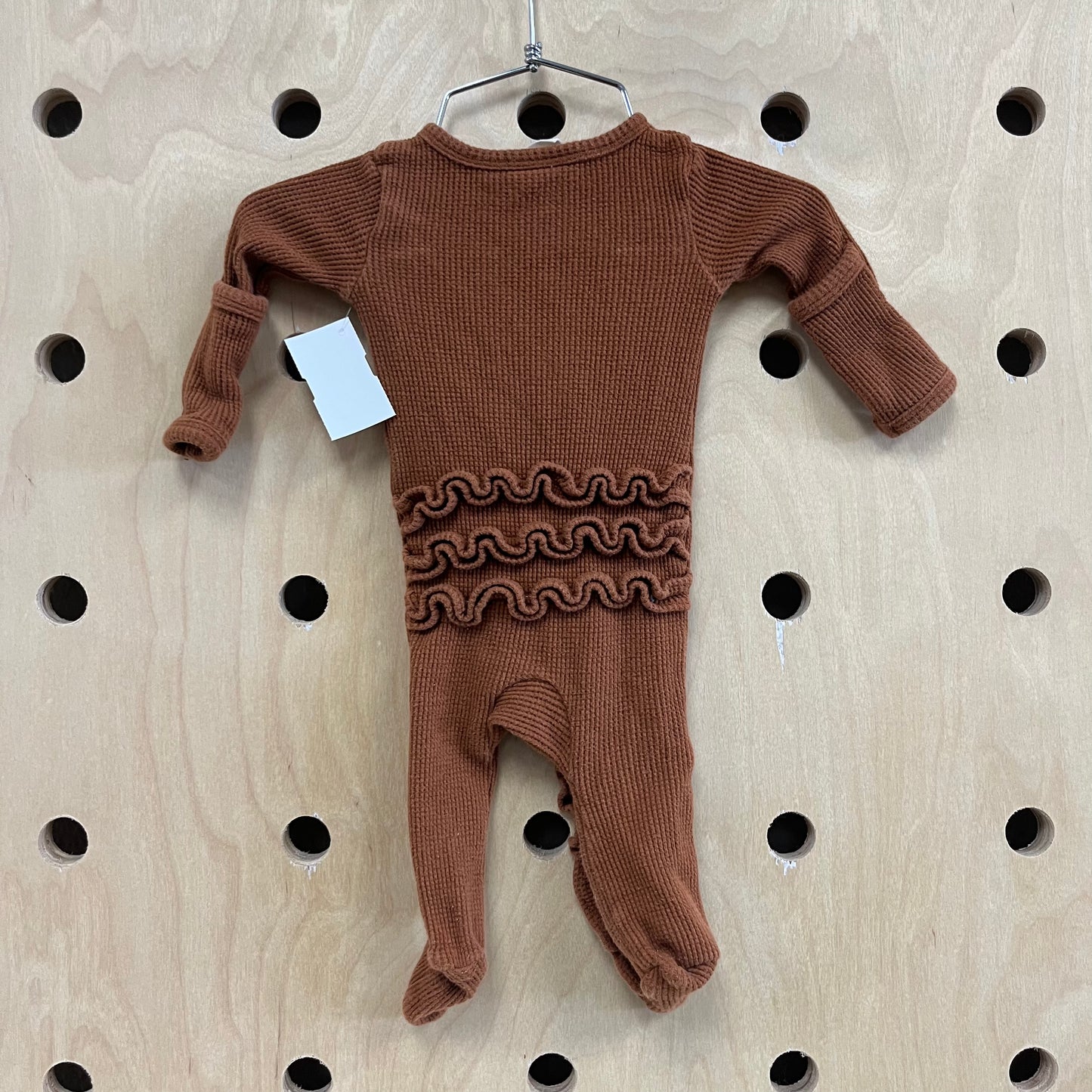 Brown Waffle Knit Ruffle Zippy