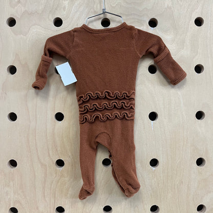 Brown Waffle Knit Ruffle Zippy