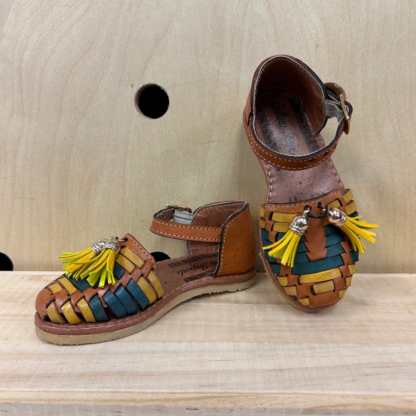 Teal & Yellow Weaved Leather Sandals