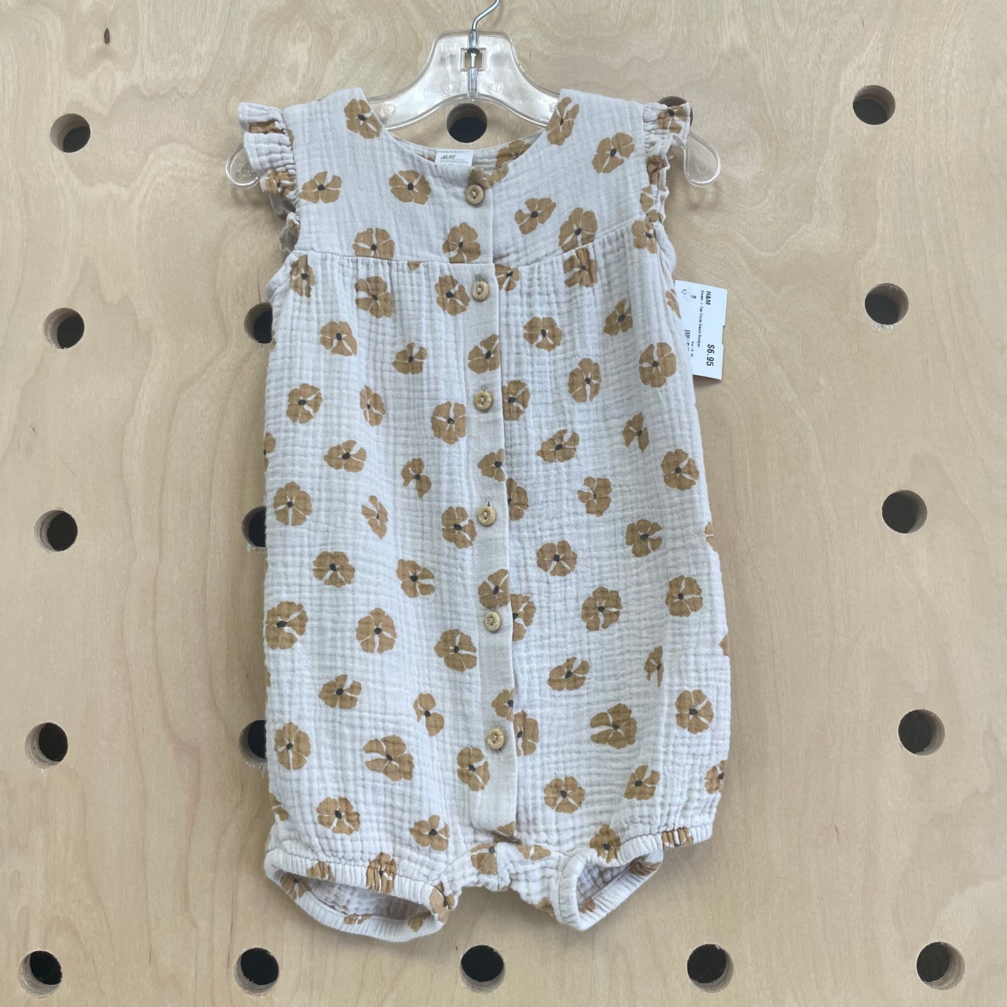 Cream + Tan Floral Gauze Romper